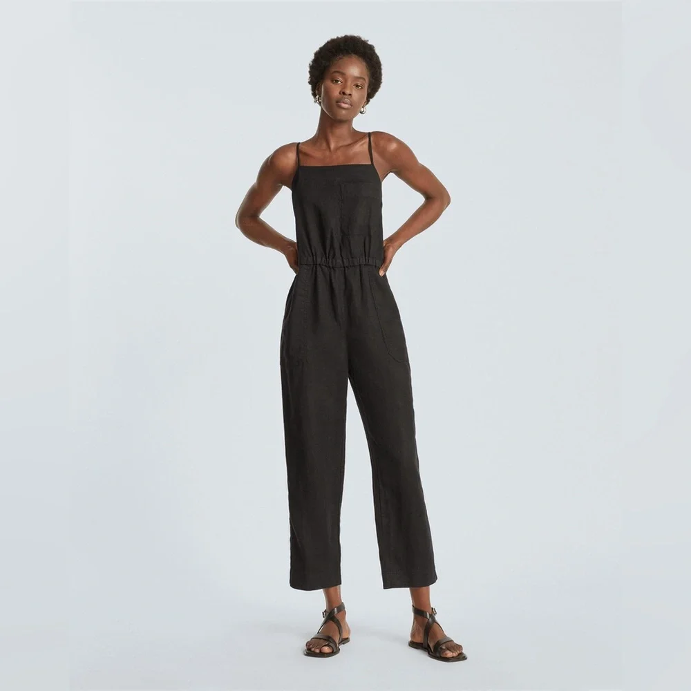 EVERLANE The Linen Shoestring Jumpsuit in Black. New with tag